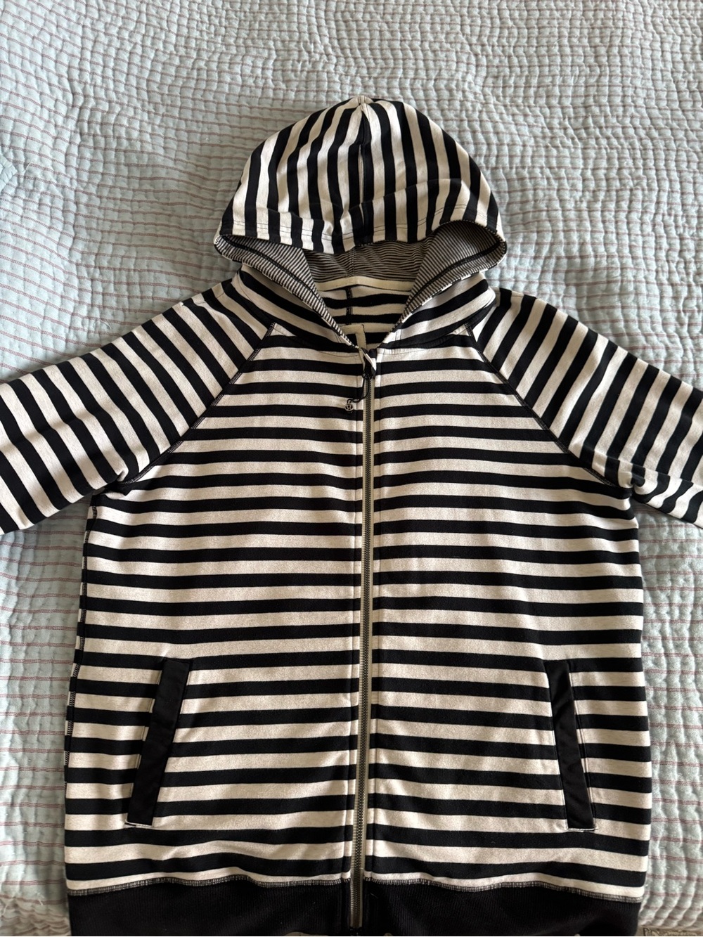 lululemon athletica Black & White Striped Hooded Zip-Up